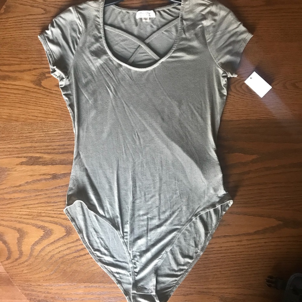 Olive Green Body Suit (with criss cross detail)